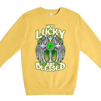 Not Lucky Just Blessed Saint Patty’s Day Theme Bible Quote Cute Gift Premium Crewneck Sweatshirt