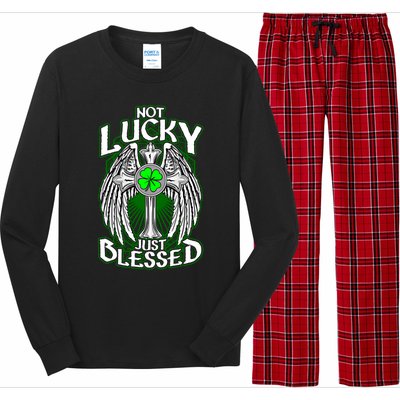 Not Lucky Just Blessed Saint Patty’s Day Theme Bible Quote Cute Gift Long Sleeve Pajama Set