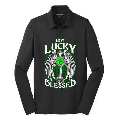 Not Lucky Just Blessed Saint Patty’s Day Theme Bible Quote Cute Gift Silk Touch Performance Long Sleeve Polo