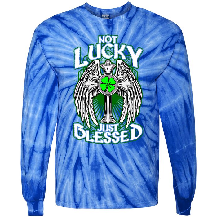 Not Lucky Just Blessed Saint Patty’s Day Theme Bible Quote Cute Gift Tie-Dye Long Sleeve Shirt