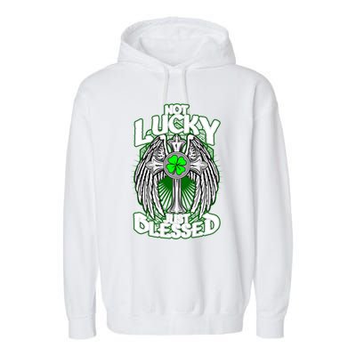 Not Lucky Just Blessed Saint Patty’s Day Theme Bible Quote Cute Gift Garment-Dyed Fleece Hoodie