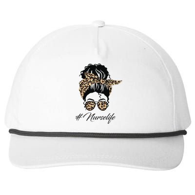 Nurse Life Leopard Messy Bun Hair Glasses Women Nurse Snapback Five-Panel Rope Hat