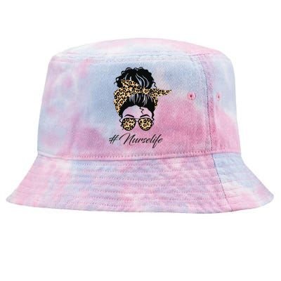 Nurse Life Leopard Messy Bun Hair Glasses Women Nurse Tie-Dyed Bucket Hat