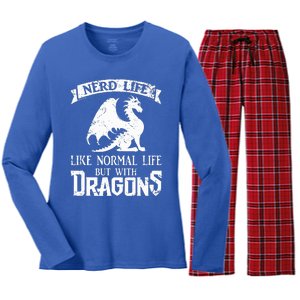 Nerd Life Like Normal Life But With Dragons  Women's Long Sleeve Flannel Pajama Set 