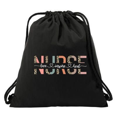 Nurse Life Love Inspire Heal Leopard Happy Nurses Day Gift Drawstring Bag