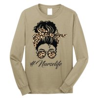 Nurse Life Leopard Messy Bun Hair Glasses Women Nurse Long Sleeve Shirt