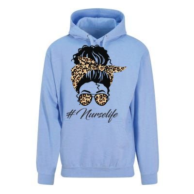 Nurse Life Leopard Messy Bun Hair Glasses Women Nurse Unisex Surf Hoodie