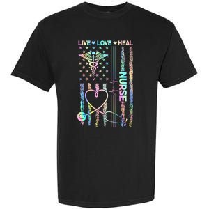 Nurse Live Love Heal Colorful USA Flag Garment-Dyed Heavyweight T-Shirt