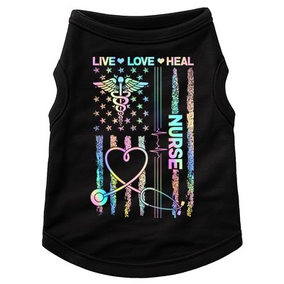 Nurse Live Love Heal Colorful USA Flag Doggie Tank