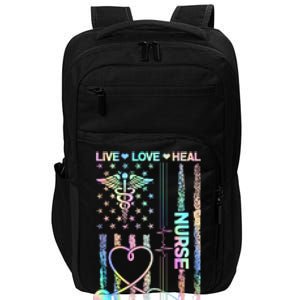 Nurse Live Love Heal Colorful USA Flag Impact Tech Backpack