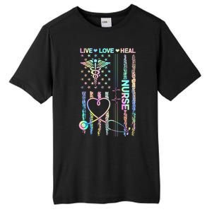 Nurse Live Love Heal Colorful USA Flag Tall Fusion ChromaSoft Performance T-Shirt