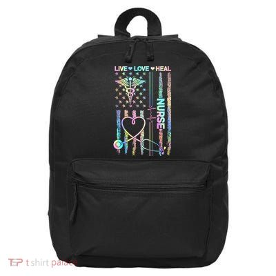 Nurse Live Love Heal Colorful USA Flag 16 in Basic Backpack