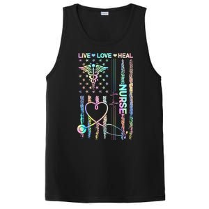 Nurse Live Love Heal Colorful USA Flag PosiCharge Competitor Tank