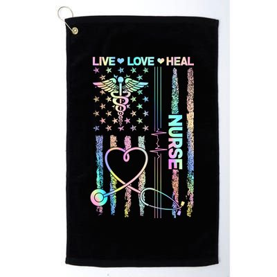 Nurse Live Love Heal Colorful USA Flag Golf Towel