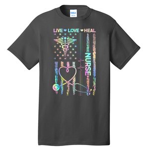 Nurse Live Love Heal Colorful USA Flag Tall T-Shirt