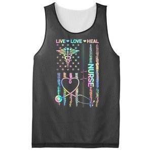 Nurse Live Love Heal Colorful USA Flag Mesh Reversible Basketball Jersey Tank