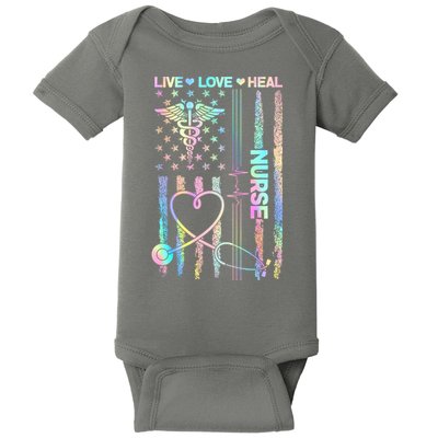 Nurse Live Love Heal Colorful USA Flag Baby Bodysuit