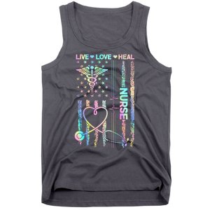 Nurse Live Love Heal Colorful USA Flag Tank Top