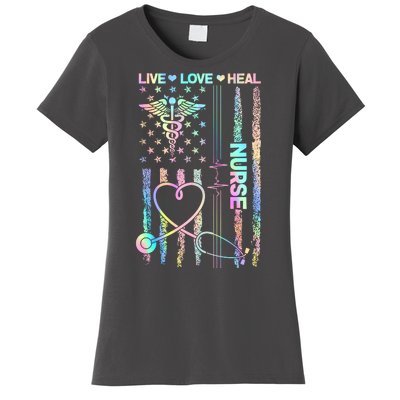 Nurse Live Love Heal Colorful USA Flag Women's T-Shirt