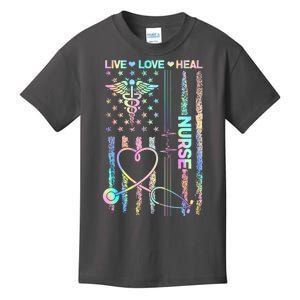 Nurse Live Love Heal Colorful USA Flag Kids T-Shirt