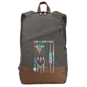 Nurse Live Love Heal Colorful USA Flag Cotton Canvas Backpack