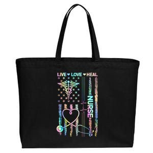 Nurse Live Love Heal Colorful USA Flag Cotton Canvas Jumbo Tote