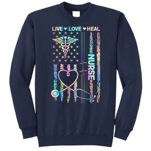 Nurse Live Love Heal Colorful USA Flag Sweatshirt