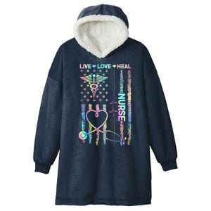 Nurse Live Love Heal Colorful USA Flag Hooded Wearable Blanket