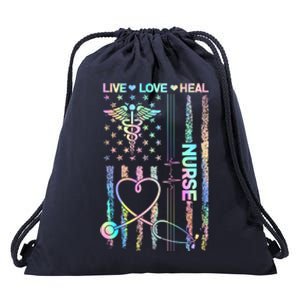 Nurse Live Love Heal Colorful USA Flag Drawstring Bag