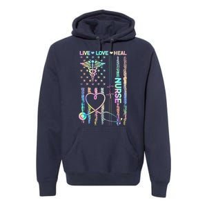 Nurse Live Love Heal Colorful USA Flag Premium Hoodie