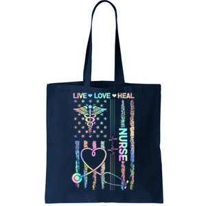 Nurse Live Love Heal Colorful USA Flag Tote Bag