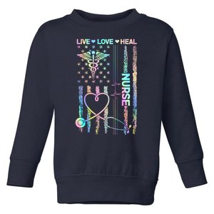 Nurse Live Love Heal Colorful USA Flag Toddler Sweatshirt