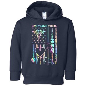 Nurse Live Love Heal Colorful USA Flag Toddler Hoodie