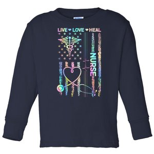 Nurse Live Love Heal Colorful USA Flag Toddler Long Sleeve Shirt