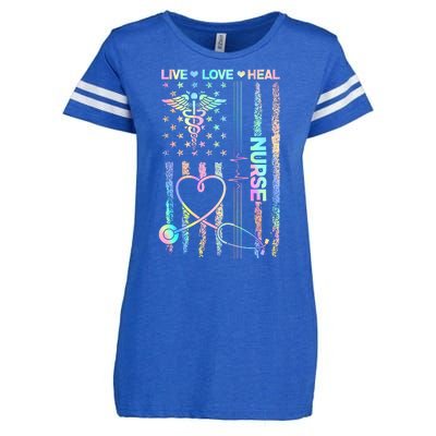 Nurse Live Love Heal Colorful USA Flag Enza Ladies Jersey Football T-Shirt