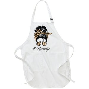 Nurse Life Leopard Messy Bun Hair Glasses Women Nurse Full-Length Apron With Pockets