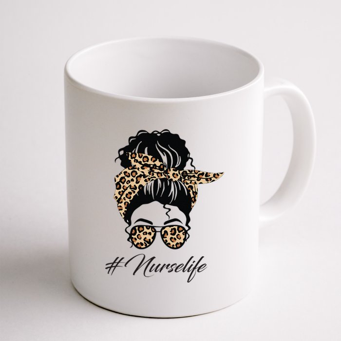 Nurse Life Leopard Messy Bun Hair Glasses Women Nurse Coffee Mug