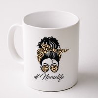 Nurse Life Leopard Messy Bun Hair Glasses Women Nurse Coffee Mug