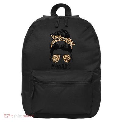 Nana Life Leopard Messy Bun Funny Nana Mother's Day Gift 16 in Basic Backpack