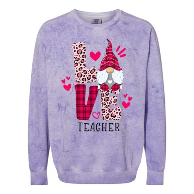 Nn Love Leopard Plaid Gnome Teacher Valentines Day Costume Meaningful Gift Colorblast Crewneck Sweatshirt