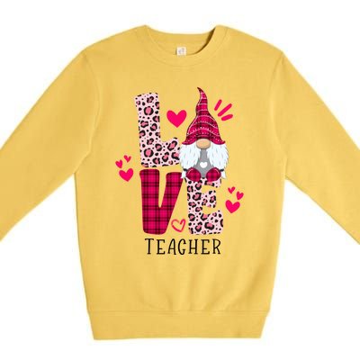 Nn Love Leopard Plaid Gnome Teacher Valentines Day Costume Meaningful Gift Premium Crewneck Sweatshirt