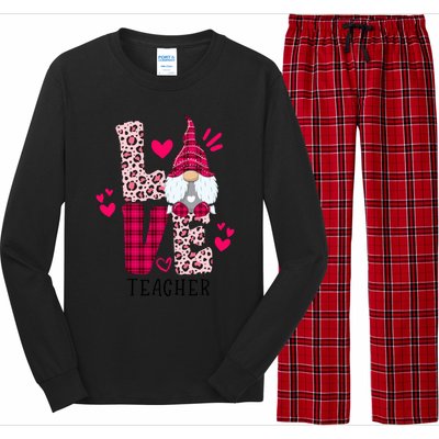 Nn Love Leopard Plaid Gnome Teacher Valentines Day Costume Meaningful Gift Long Sleeve Pajama Set