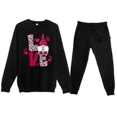 Nn Love Leopard Plaid Gnome Teacher Valentines Day Costume Meaningful Gift Premium Crewneck Sweatsuit Set