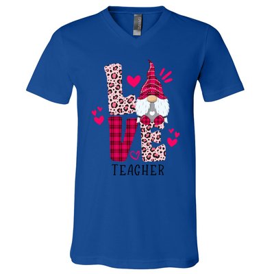 Nn Love Leopard Plaid Gnome Teacher Valentines Day Costume Meaningful Gift V-Neck T-Shirt