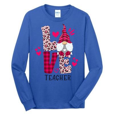 Nn Love Leopard Plaid Gnome Teacher Valentines Day Costume Meaningful Gift Tall Long Sleeve T-Shirt