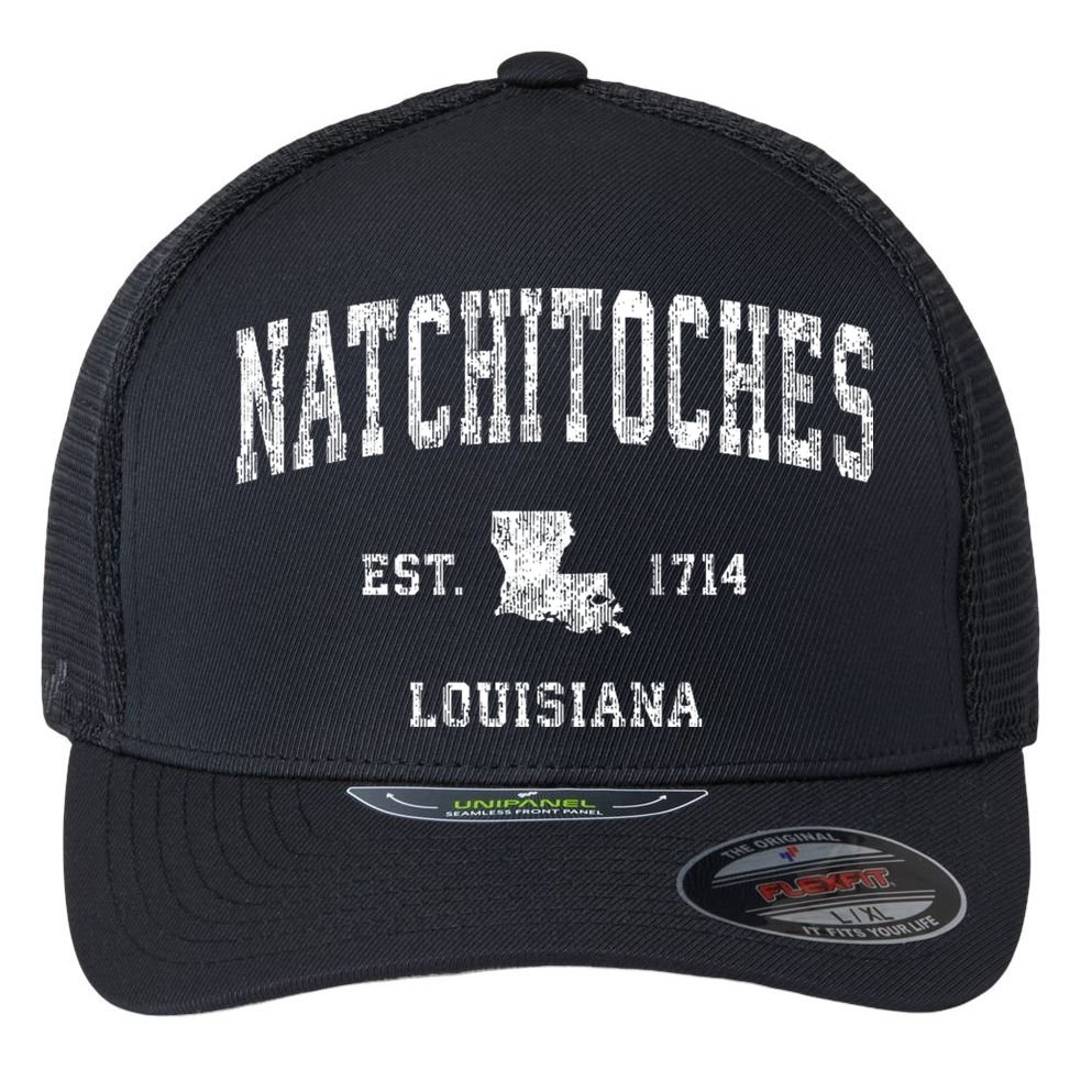 Natchitoches Louisiana La Vintage Athletic Sports Flexfit Unipanel Trucker Cap