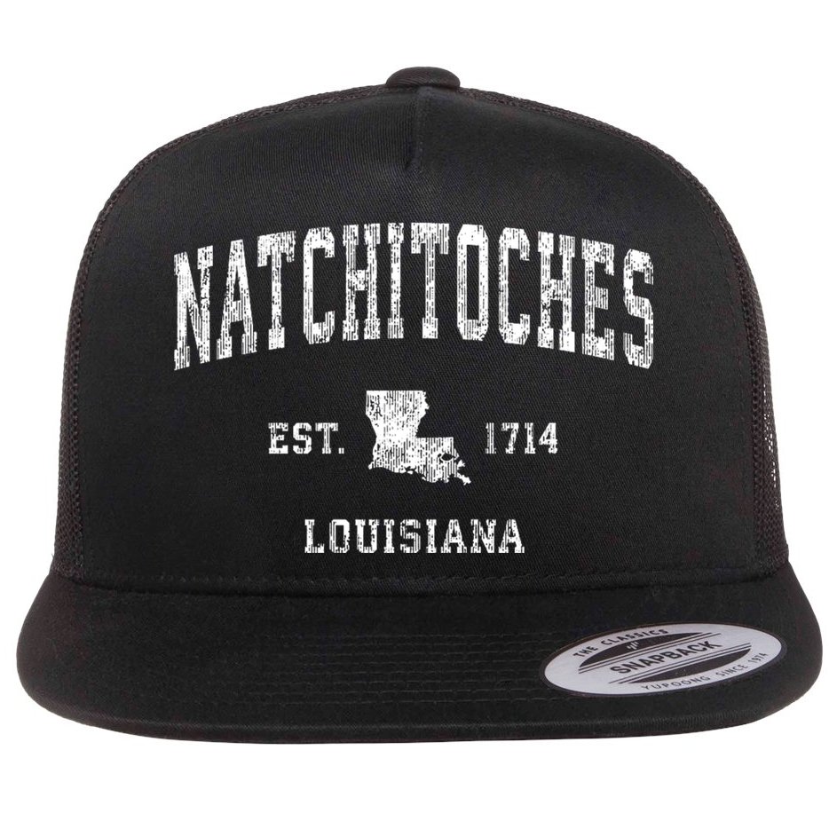 Natchitoches Louisiana La Vintage Athletic Sports Flat Bill Trucker Hat