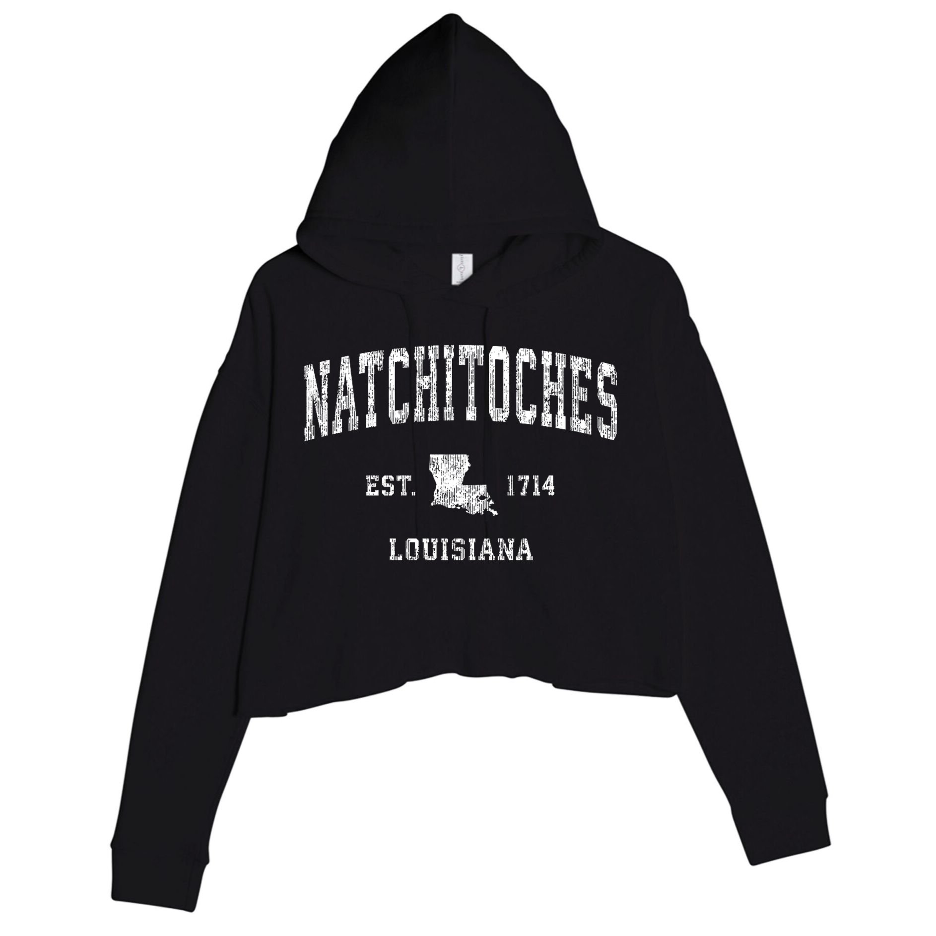 Natchitoches Louisiana La Vintage Athletic Sports Crop Fleece Hoodie