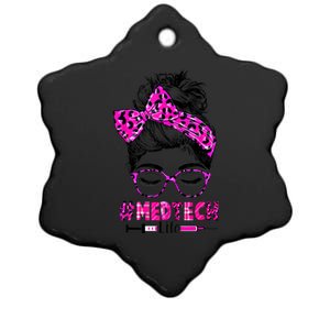 Nurse Life Med Tech Life Messy Bun Leopard Nurse Day Gift Ceramic Star Ornament