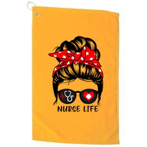 Nurse Life Messy Bun Hair Funny Registered Nurse Gift Platinum Collection Golf Towel